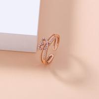 Cubique anneau en laiton Circonia Micro Pave, Réglable & pavé de micro zircon & pour femme, couleur or rose, 17mm, Vendu par PC