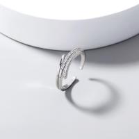 Cúbicos Circonia Micro Pave anillo de latón, metal, Ajustable & micro arcilla de zirconia cúbica & para mujer, plateado, 17x9mm, Vendido por UD