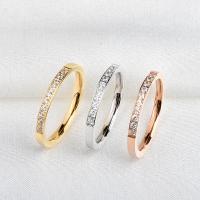 Titanium Steel Finger Ring, polished, micro pave cubic zirconia & for woman, more colors for choice, 2x1.80mm, Sold By PC