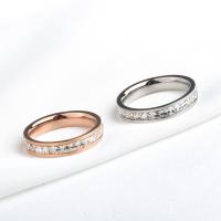 Titanium Steel Finger Ring, polished, for woman & with rhinestone, more colors for choice, 4x1.80mm, Sold By PC