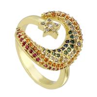 Cubique anneau en laiton Circonia Micro Pave, Placage de couleur d'or, bijoux de mode & pavé de micro zircon & pour femme, multicolore, 15x18mm, 10PC/lot, Vendu par lot