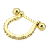 Brass Huggie Hoop Earring, gold color plated, fashion jewelry & micro pave cubic zirconia & for woman, golden, 19x16x2mm, 10Pairs/Lot, Sold By Lot
