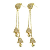 Brass Drop Earring, gold color plated, fashion jewelry & micro pave cubic zirconia & for woman, golden, 60mm, 5Pairs/Lot, Sold By Lot