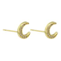 Brass Stud Earring, Moon, gold color plated, fashion jewelry & micro pave cubic zirconia & for woman, golden, 9x10x14mm, 10Pairs/Lot, Sold By Lot