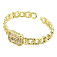 Brass Cuff Bangle, gold color plated, fashion jewelry & micro pave cubic zirconia & for woman, golden, 43x40x9mm, 5PCs/Lot, Sold By Lot