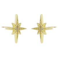 Cubic Zirconia Micro Pave Brass Earring, Eight Point Star, gold color plated, fashion jewelry & micro pave cubic zirconia & for woman, golden, 16x16x14mm, 10Pairs/Lot, Sold By Lot