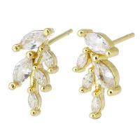 Cubic Zirconia Micro Pave Brass Earring, gold color plated, fashion jewelry & micro pave cubic zirconia & for woman, golden, 7x13x15mm, 10Pairs/Lot, Sold By Lot