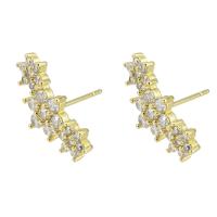 Cubic Zirconia Micro Pave Brass Earring, gold color plated, fashion jewelry & micro pave cubic zirconia & for woman, golden, 17x9x14mm, 10Pairs/Lot, Sold By Lot