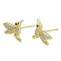 Cubic Zirconia Micro Pave Brass Earring, Bird, gold color plated, fashion jewelry & micro pave cubic zirconia & for woman, golden, 12x10x14mm, 10Pairs/Lot, Sold By Lot