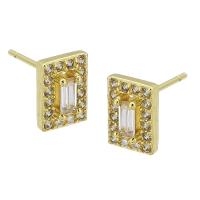 Cubic Zirconia Micro Pave Brass Earring, Square, gold color plated, fashion jewelry & micro pave cubic zirconia & for woman, golden, 6x8x15mm, 10Pairs/Lot, Sold By Lot