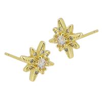 Cubic Zirconia Micro Pave Brass Earring Eight Point Star gold color plated fashion jewelry & micro pave cubic zirconia & for woman golden Sold By Lot