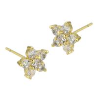 Cubic Zirconia Micro Pave Brass Earring Flower gold color plated fashion jewelry & micro pave cubic zirconia & for woman golden Sold By Lot