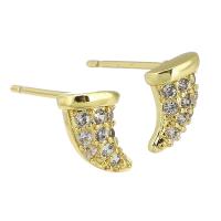 Boucles d'oreilles en laiton zircon cubique pavent, Placage de couleur d'or, bijoux de mode & pavé de micro zircon & pour femme, doré, 8x8x15mm, 10pairescouple/lot, Vendu par lot