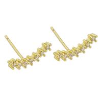Cubic Zirconia Micro Pave Brass Earring, gold color plated, fashion jewelry & micro pave cubic zirconia & for woman, golden, 14x5x15mm, 10Pairs/Lot, Sold By Lot
