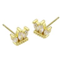 Cubic Zirconia Micro Pave Brass Earring, Crown, gold color plated, fashion jewelry & micro pave cubic zirconia & for woman, golden, 8x6x15mm, 10Pairs/Lot, Sold By Lot