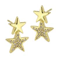 Cubic Zirconia Micro Pave Brass Earring, Star, gold color plated, fashion jewelry & micro pave cubic zirconia & for woman, golden, 9x14x13mm, 10Pairs/Lot, Sold By Lot