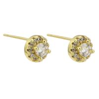 Cubic Zirconia Micro Pave Brass Earring, gold color plated, fashion jewelry & micro pave cubic zirconia & for woman, golden, 7x7x16mm, 10Pairs/Lot, Sold By Lot