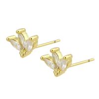 Cubic Zirconia Micro Pave Brass Earring, gold color plated, fashion jewelry & micro pave cubic zirconia & for woman, golden, 10x8x15mm, 10Pairs/Lot, Sold By Lot