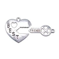 Tibetan Style Pendants, heart and key, antique silver color plated, vintage & Unisex, nickel, lead & cadmium free, 36x25mm, Sold By PC