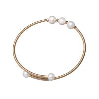 Freshwater Cultured Pearl Bracelet Brass with Freshwater Pearl Round gold color plated for woman nickel lead & cadmium free 6-7mm Length 7.09 Inch Sold By PC