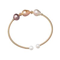 Freshwater Cultured Pearl Bracelet Brass with Freshwater Pearl Keshi gold color plated for woman mixed colors nickel lead & cadmium free 10mm Length 7.09 Inch Sold By PC