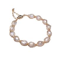 Freshwater Cultured Pearl Bracelet, Brass, with Freshwater Pearl, Rice, gold color plated, for woman, white, nickel, lead & cadmium free, 8-9mm, Length:7.09 Inch, Sold By PC