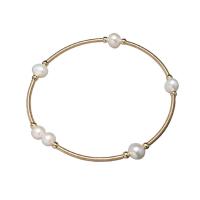 Freshwater Cultured Pearl Bracelet, Brass, with Freshwater Pearl, Round, gold color plated, for woman, more colors for choice, nickel, lead & cadmium free, 6-7mm, Length:7.09 Inch, Sold By PC