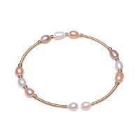 Freshwater Cultured Pearl Bracelet, Brass, with Freshwater Pearl, Rice, gold color plated, for woman, more colors for choice, nickel, lead & cadmium free, 5-6mm, Length:16-17 cm, Sold By PC