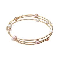 Freshwater Cultured Pearl Bracelet Brass with Freshwater Pearl Round gold color plated for woman nickel lead & cadmium free 5-6mm Length 7.09 Inch Sold By PC