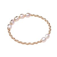 Freshwater Cultured Pearl Bracelet Brass with Freshwater Pearl Rice gold color plated for woman white nickel lead & cadmium free 7-8mm Length 7.09 Inch Sold By PC