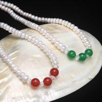 Přírodní Sladkovodní Pearl náhrdelník, s Zelený achát & Red Achát, Kolo, pro ženy, více barev na výběr, 7-8mm, Prodáno za 17.72 inch Strand