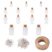 Glass Wish Bottle, with wood stopper & Linen & Iron, silver color plated, DIY, Approx 121PCs/Set, Sold By Set
