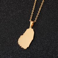 Stainless Steel Jewelry Necklace, 304 Stainless Steel, Map, Vacuum Ion Plating, fashion jewelry & Unisex, gold, 33x15mm, Length:20 Inch, Sold By PC