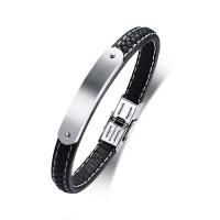 Leather Cord Bracelet, 304 Stainless Steel, with Leather, fashion jewelry & for man, black, Length:Approx 8.27 Inch, Sold By PC