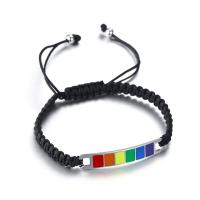 304 Stainless Steel Bracelet, with Nylon Cord, Adjustable & fashion jewelry & Unisex & epoxy gel, black, Length:Approx 6-11 Inch, Sold By PC