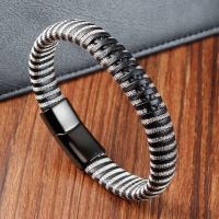 ПУ шнур браслеты, Искусственная кожа, с Нержавеющая сталь 304, Мужский, черный, длина:8.2 дюймовый, продается PC