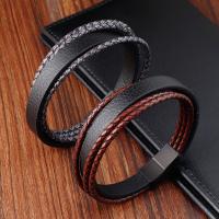 PU Leather Cord Bracelets, with 304 Stainless Steel, Vacuum Ion Plating, for man, more colors for choice, Length:8.2 Inch, Sold By PC