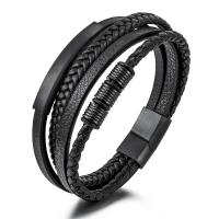 PU Leather Cord Bracelets with 316L Stainless Steel Vacuum Plating for man Length 8.26 Inch Sold By PC