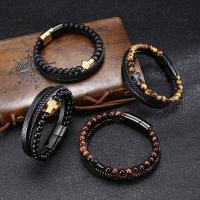 PU Leather Cord Bracelets with Gemstone & 316L Stainless Steel Vacuum Plating & for man Length 8.26 Inch Sold By PC