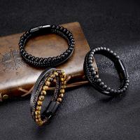 PU Leather Cord Bracelets with Gemstone & 304 Stainless Steel Vacuum Ion Plating & for man Length 8.26 Inch Sold By PC