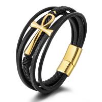 PU Leather Cord Bracelets with 316L Stainless Steel Vacuum Plating Unisex Length 8.26 Inch Sold By PC