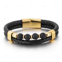 PU Leather Cord Bracelets with Lapis Lazuli & 316L Stainless Steel Vacuum Plating for man Length 8.26 Inch Sold By PC
