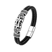 PU Leather Cord Bracelets with 316L Stainless Steel Vacuum Plating & for man black Sold By PC