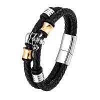 PU Leather Cord Bracelets, with 316L Stainless Steel, Vacuum Plating, for man, black, Length:8.26 Inch, Sold By PC