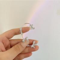 Fashion Earring Cuff and Wraps, Brass, Bowknot, platinum color plated, Korean style & for woman & with rhinestone, nickel, lead & cadmium free, 30x70mm, Sold By PC