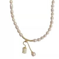 Природное пресноводное жемчужное ожерелье, Пресноводные жемчуги, с Белая ракушка, с 1.96inch наполнитель цепи, Роуз, Корейский стиль & Женский, длина Приблизительно 15 дюймовый, продается PC