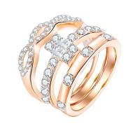 Juego de anillos de aleación de zinc, chapado en color rosa dorada, tres piezas & diverso tamaño para la opción & para mujer & con diamantes de imitación, libre de níquel, plomo & cadmio, tamaño:6-10, Vendido por Set