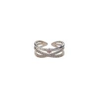 Brass Cuff Finger Ring plated adjustable & for woman & with rhinestone & hollow nickel lead & cadmium free US Ring Sold By PC