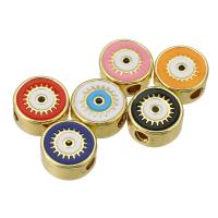 Evil Eye Anhänger, Messing, rund, goldfarben plattiert, Emaille, keine, 8x8x4mm, Bohrung:ca. 2mm, verkauft von PC