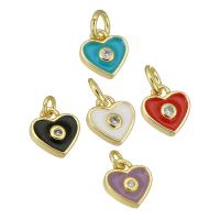 Cubic Zirconia Micro Pave Brass Pendant, Heart, gold color plated, micro pave cubic zirconia & enamel, more colors for choice, 7x7x2mm, Hole:Approx 2mm, Sold By PC